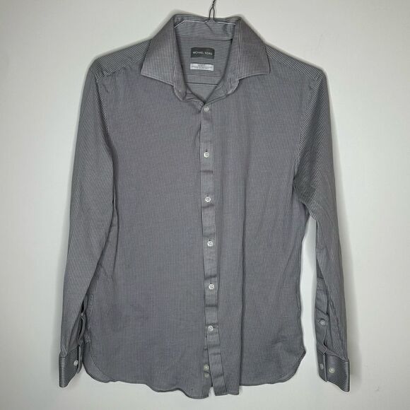 Michael Kors Gray and‎ White Striped Long Sleeve Dress Shirt in Size 16 - 32/33 - Picture 4 of 7